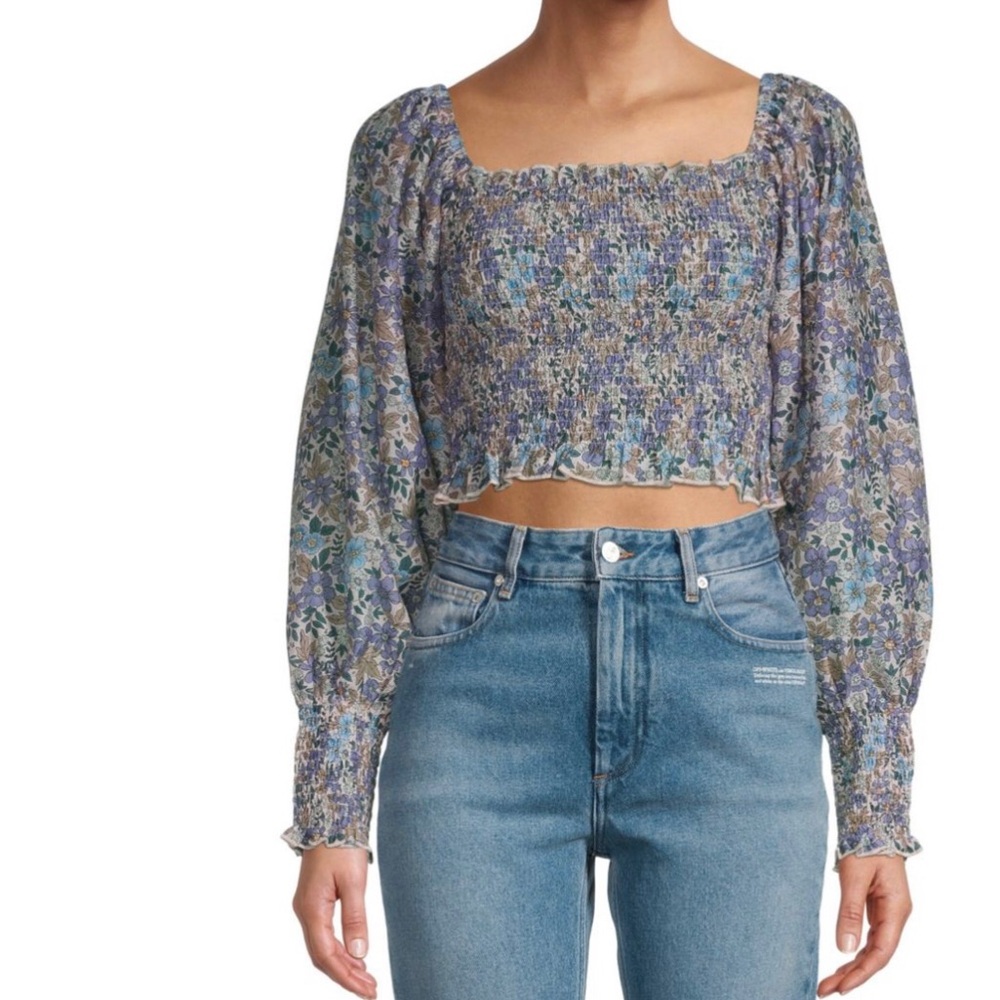 Jacque The Label Floral -Print Smocked Crop Top